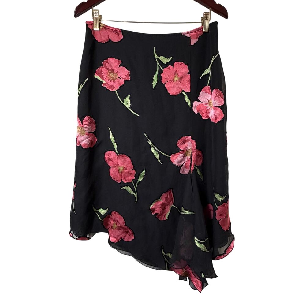 Sz 10 Y2K VTG Andrea Quinn Floral Midi Skirt Romantic Fairycore Asymmetrical 90s